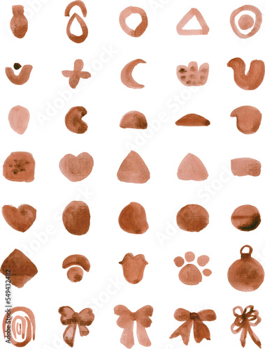 Set of hand drawn watercolor doodle elements isolated on white background