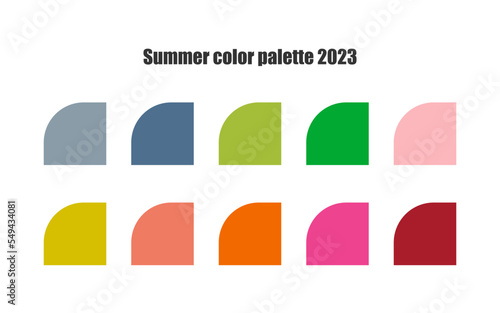 Summer color palette 2023 in RGB. Trend color guide collection. Bright color set for fashion, home interior, design.