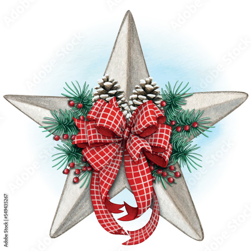 watercolor hand drawn decorated christmas rustic star
