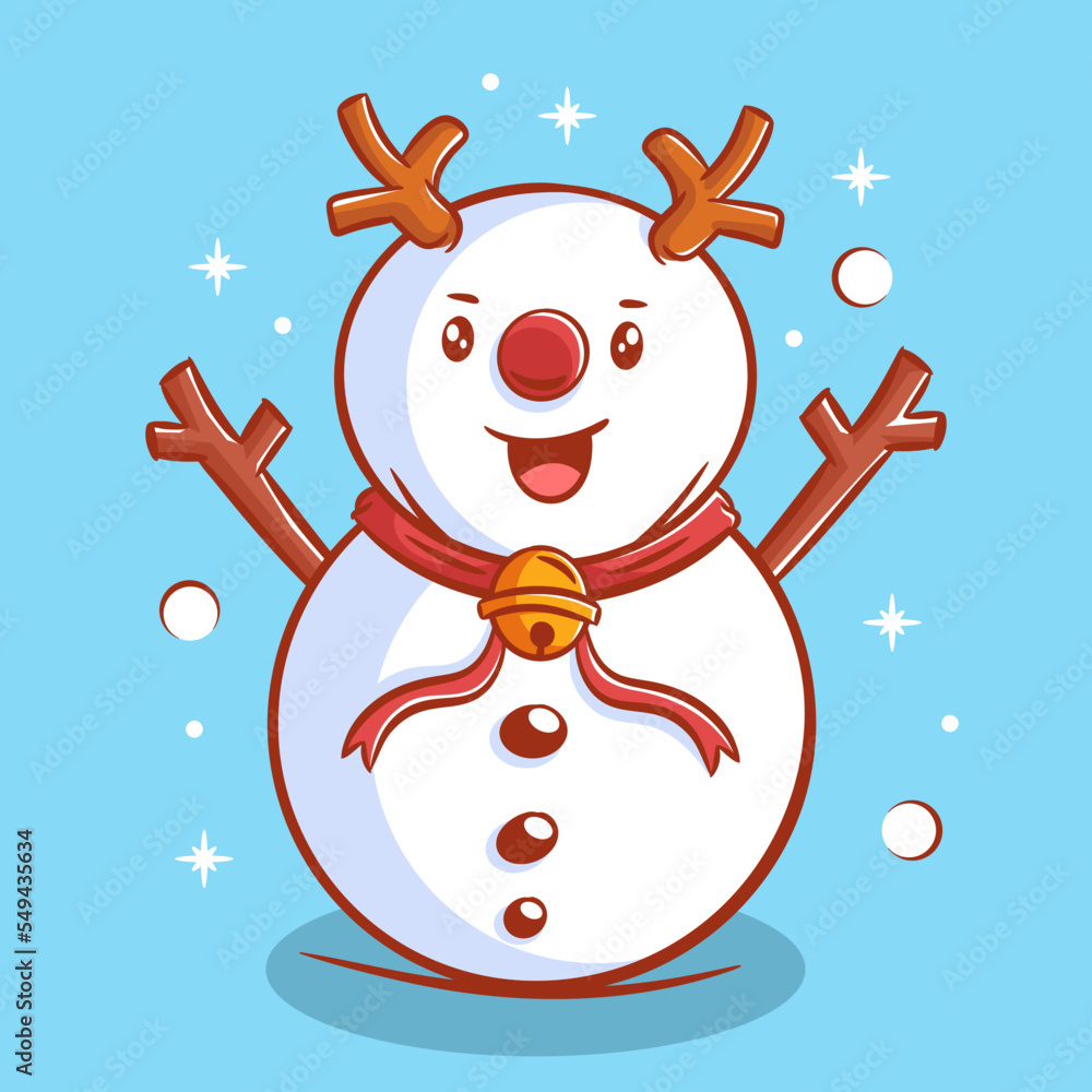 Cute snowman wearing a bell around his neck