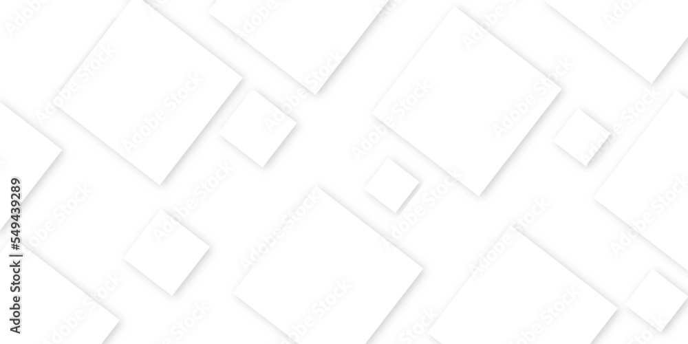 Abstract. Paper square white background ,light and shadow . Modern design with Realistic group of blank white picture frame templates set on white background, 3D render in geometric and vector design