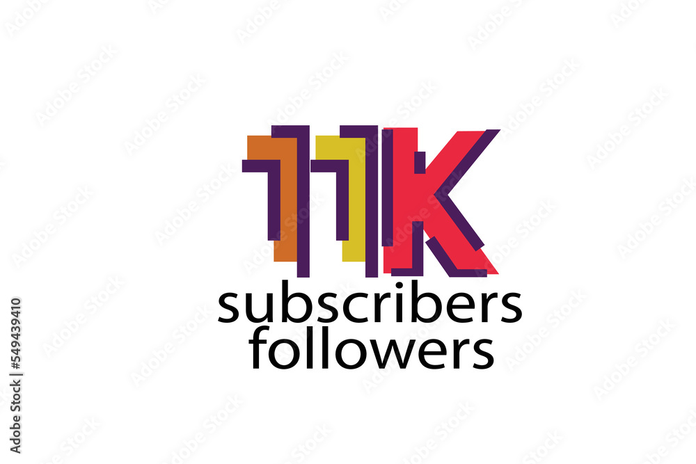 Fototapeta premium 11K, 11.000 subscribers or followers blocks style with 3 colors on white background for social media and internet-vector