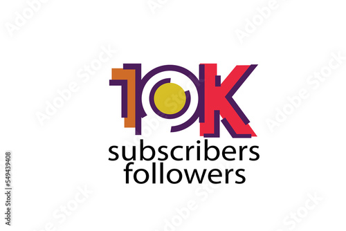 10K, 10.000 subscribers or followers blocks style with 3 colors on white background for social media and internet-vector