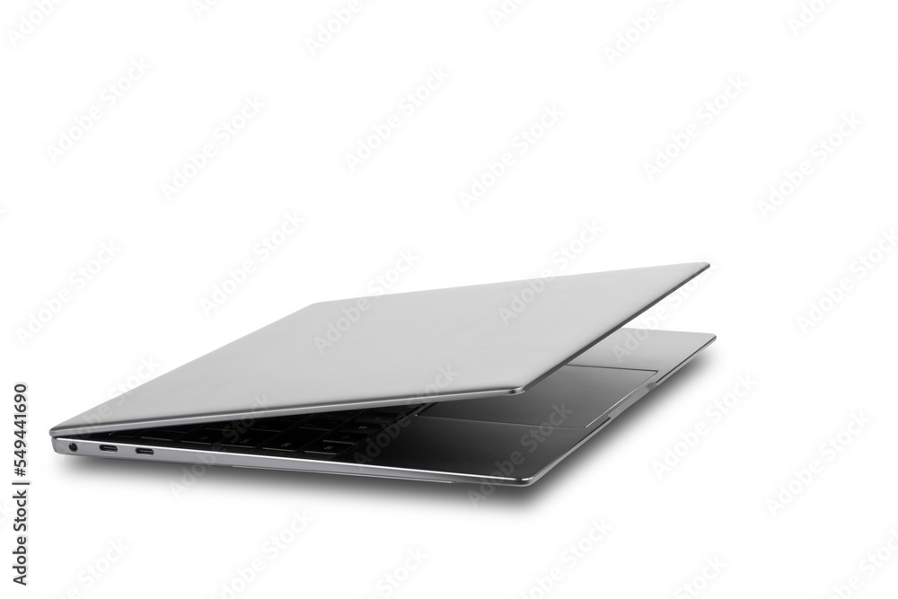 open laptop in gray and silver color, isolated - obrazy, fototapety, plakaty 