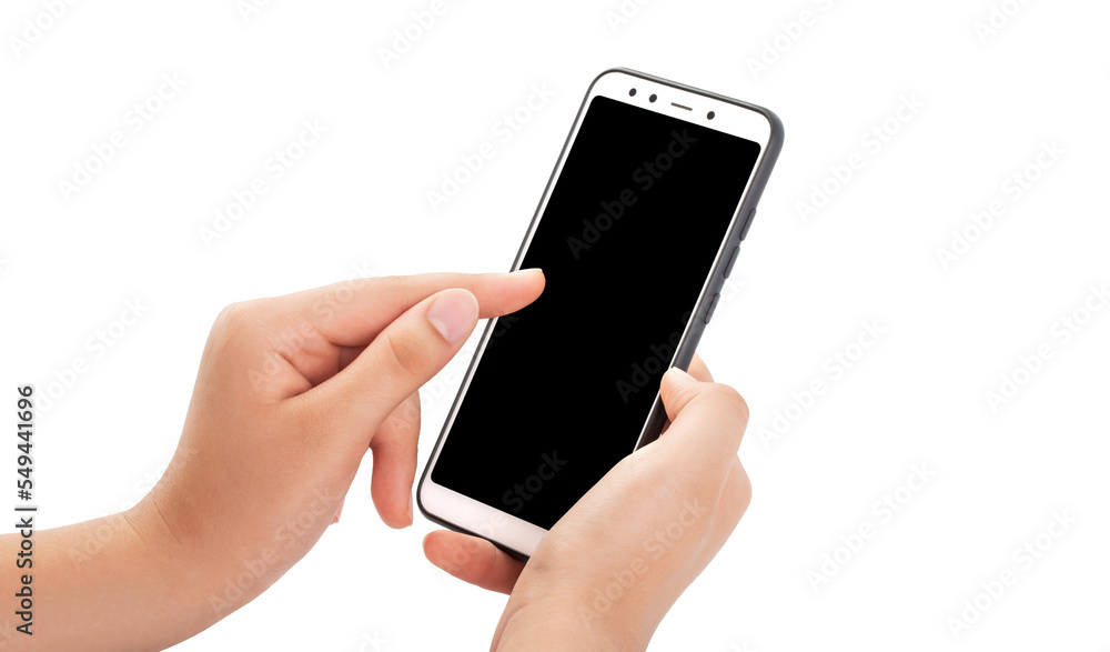 women's hands hold a smartphone (phone), isolated women's hands hold a smartphone (phone), isolated
