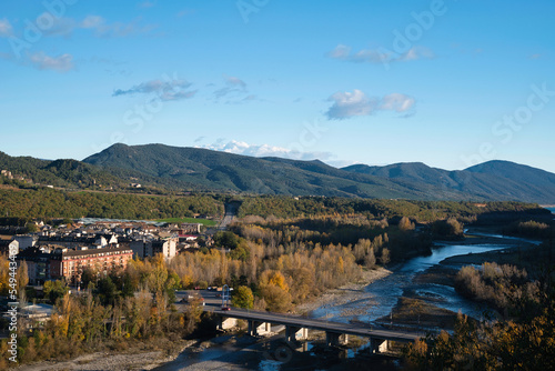 Bild auf Leinwand Panoramic view of the medieval village of Aínsa, in the Pyrenees, located in the