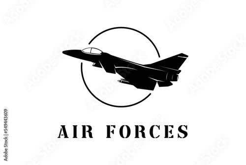 Vintage Retro Fighter Jet Plane for War Defense Army Soldier Military Forces Transportation Logo