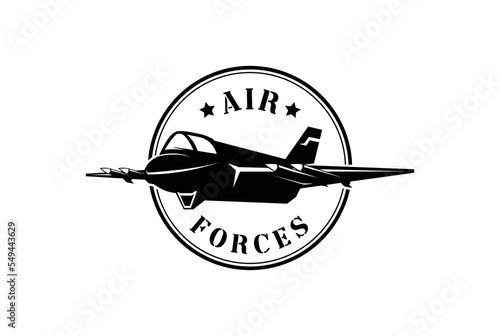 Vintage Retro Fighter Jet Plane for War Defense Army Soldier Military Forces Transportation Logo