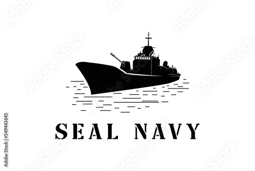 Vintage Retro Sea Ocean Navy Seal Ship for Military Army Soldier Logo Design