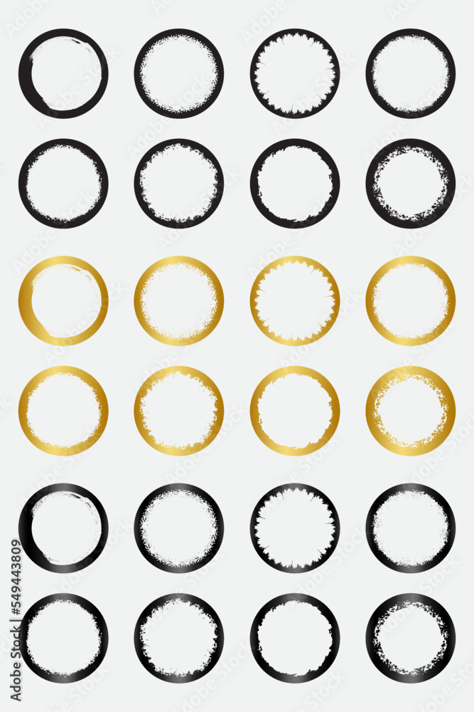 Set of grunge circle border frames with black gold and metallic color Set of grunge circle border frames with black gold and metallic color