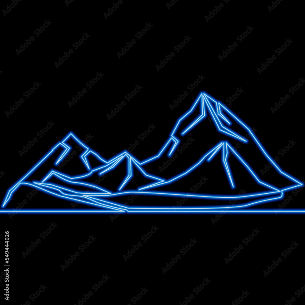 Continuous line drawing Mountains icon neon glow vector illustration concept Continuous line drawing Mountains icon neon glow vector illustration concept