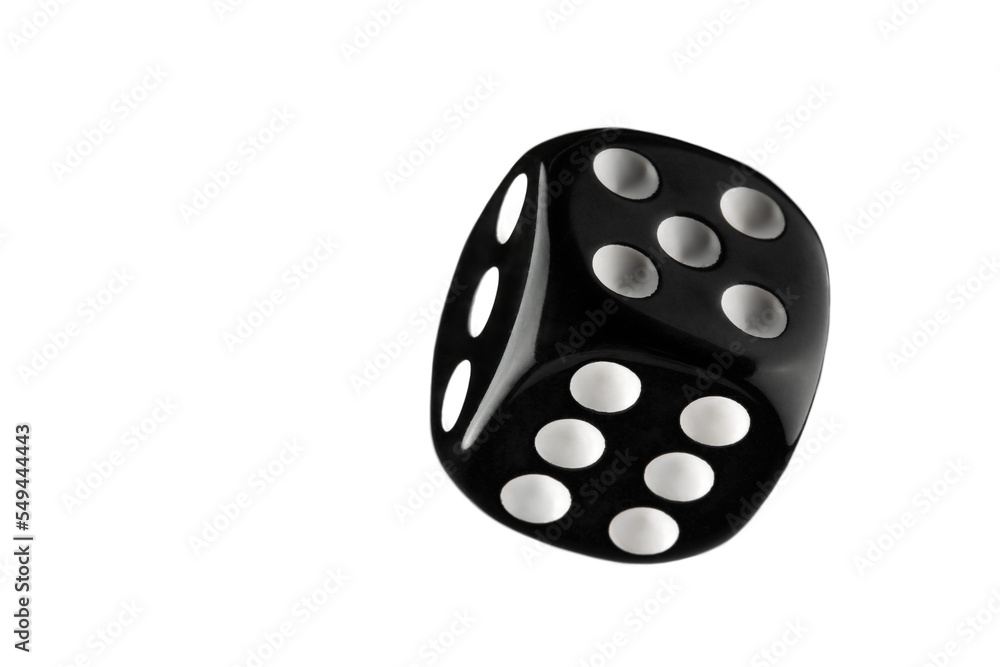 black dice with white dots, isolate on a white background for clipping, bet leisure fortune - obrazy, fototapety, plakaty 