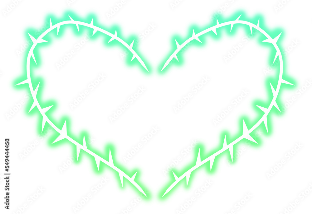 Heart frame with green glowing thorns Heart frame with green glowing thorns