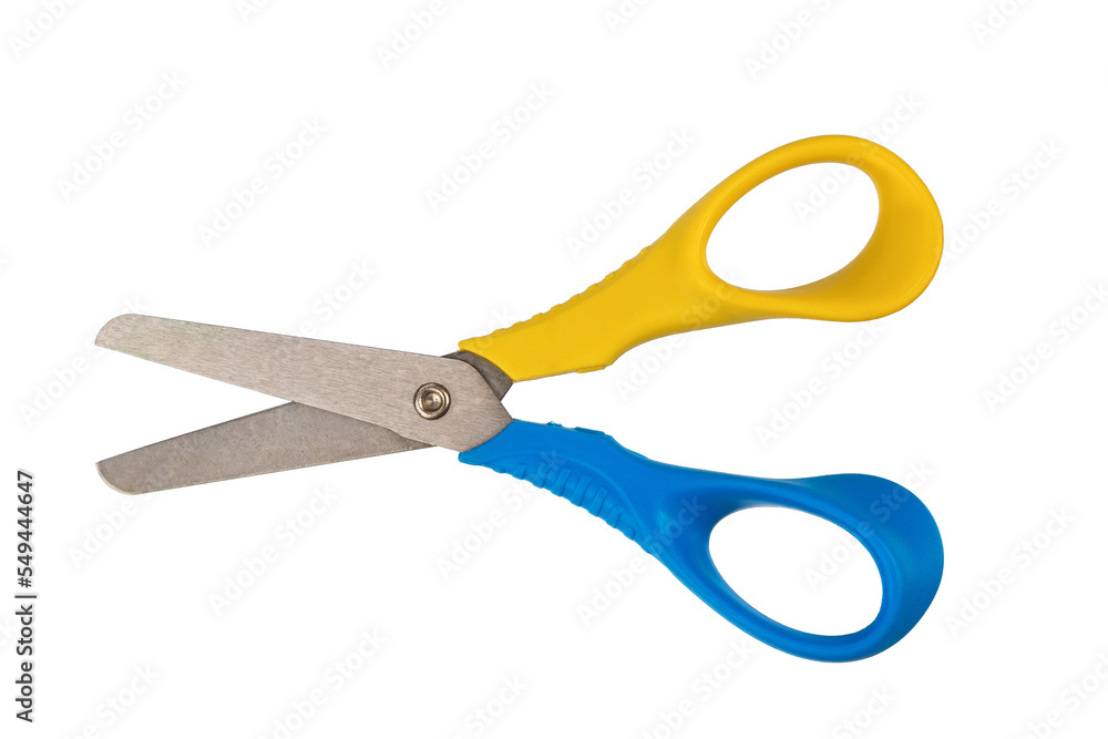 Children's paper cutting scissors, isolate on a white background Children's paper cutting scissors, isolate on a white background