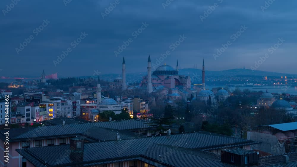 Time Lapse after sunset of Hagia Sophia Mosque, Istanbul, Turkey Time Lapse after sunset of Hagia Sophia Mosque, Istanbul, Turkey