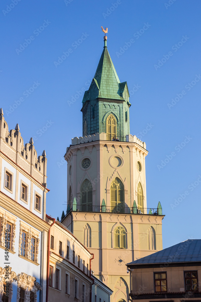 Tower of the historic cathedral in the center of Lublin, Poland