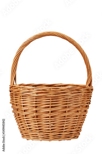 handmade bast product, basket for picking berries, isolate on a white background photo