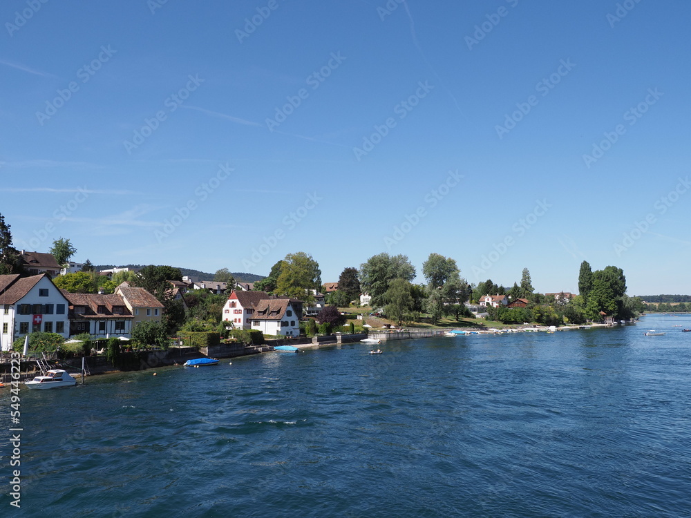 Riverside of european STEIN am RHEIN town at canton Schaffhausen in Switzerland