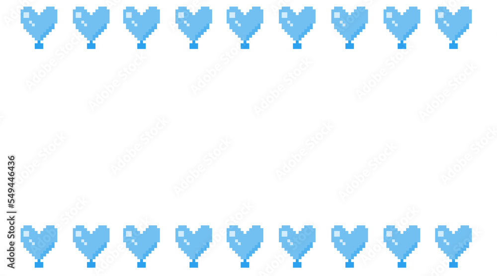 Pixel Art Blue Heart Balloons Line Frame Pixel Art Blue Heart Balloons Line Frame