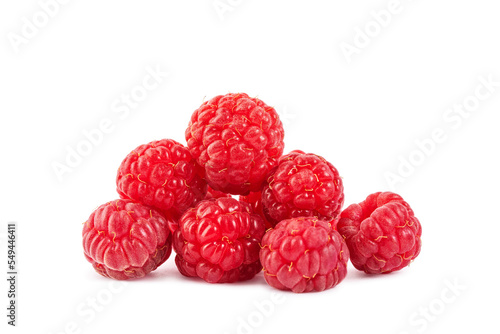 ripe red forest raspberries without leaves, isolate on a white background