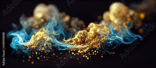 Abstract glitter gold blue and black smoke dramatic Generative AI
