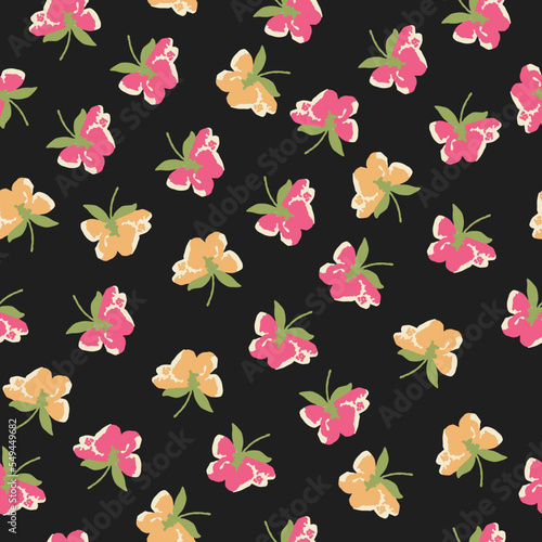 Cute summer, spring, hand drawn, seamless print, conversational pattern, colorful, ditsy, random, fading doodle flowers, stems, petals, girls, women, fabric, tshirt, packaging, textile, fabric, kids