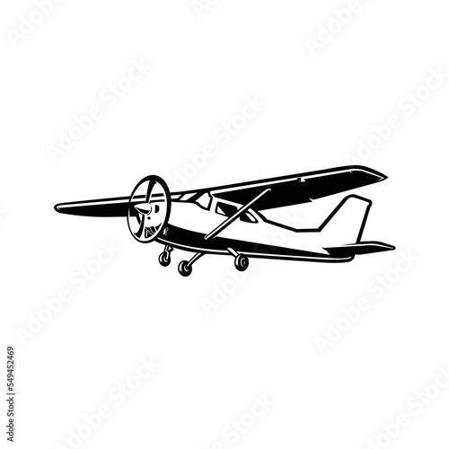 Small Propeller Aircraft Silhouette Vector Monochrome Isolated