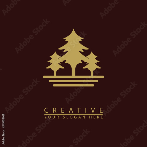 golden fir tree icon logo