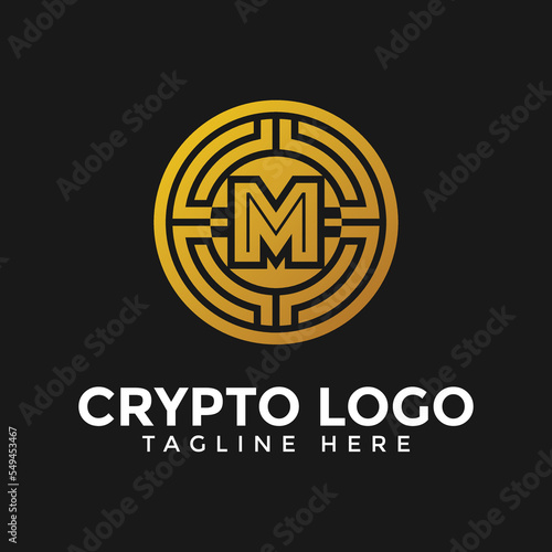 letter m crypto logo, crypto coin business logo icon for website.