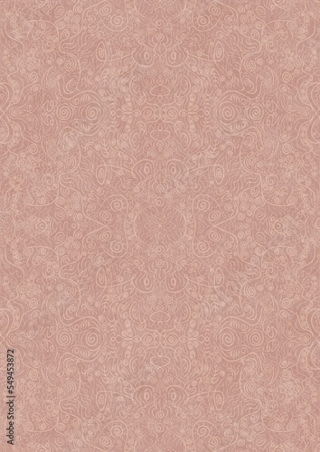 Hand-drawn abstract seamless ornament. Light semi transparent pale pink on a pale pink background. Paper texture. Digital artwork, A4. (pattern: p06d)