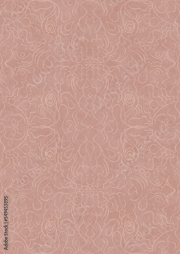 Hand-drawn abstract seamless ornament. Light semi transparent pale pink on a pale pink background. Paper texture. Digital artwork, A4. (pattern: p07-1d)