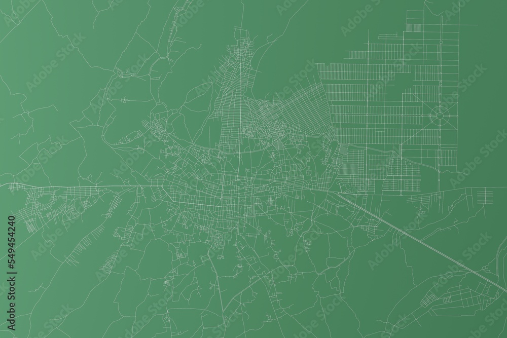 Stylized map of the streets of Kandahar (Afghanistan) made with white lines on green background. Top view. 3d render, illustration Stylized map of the streets of Kandahar (Afghanistan) made with white lines on green background. Top view. 3d render, illustration