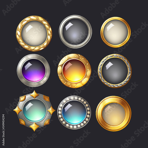 Rank circle frames, Ui game borders evolution frames for rpg game avatars, game ui ux modern elements. A beautiful fantastic children's play template isolated on background. Vector illustration
