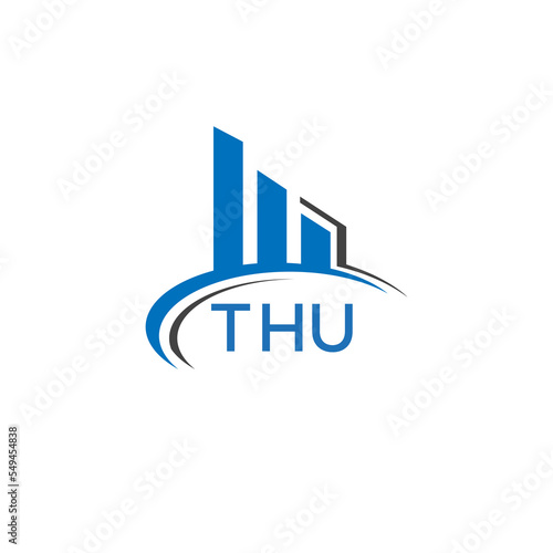 THU letter logo. THU blue image. THU Monogram logo design for entrepreneur and business. THU best icon.	
