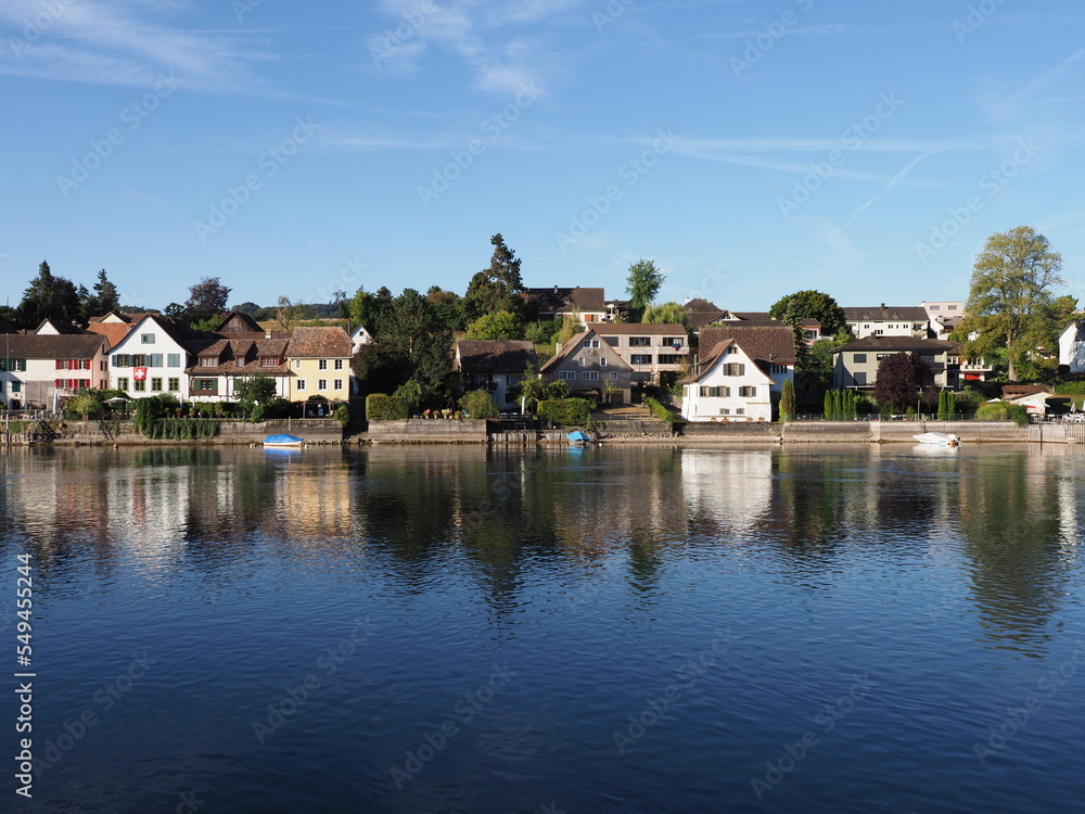 Panorama of village at Rhine River in STEIN AM RHEIN town, SWITZERLAND Panorama of village at Rhine River in STEIN AM RHEIN town, SWITZERLAND