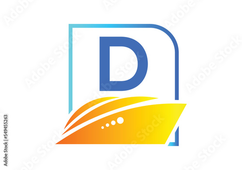 Letter D with the ship, cruise, or boat logo design template, icon sign symbol ocean waves vector illustration.