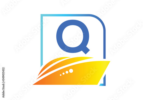 Letter Q with the ship, cruise, or boat logo design template, icon sign symbol ocean waves vector illustration.