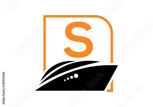 Letter S with the ship, cruise, or boat logo design template, icon sign symbol ocean waves vector illustration.