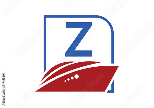 Letter Z with the ship, cruise, or boat logo design template, icon sign symbol ocean waves vector illustration.