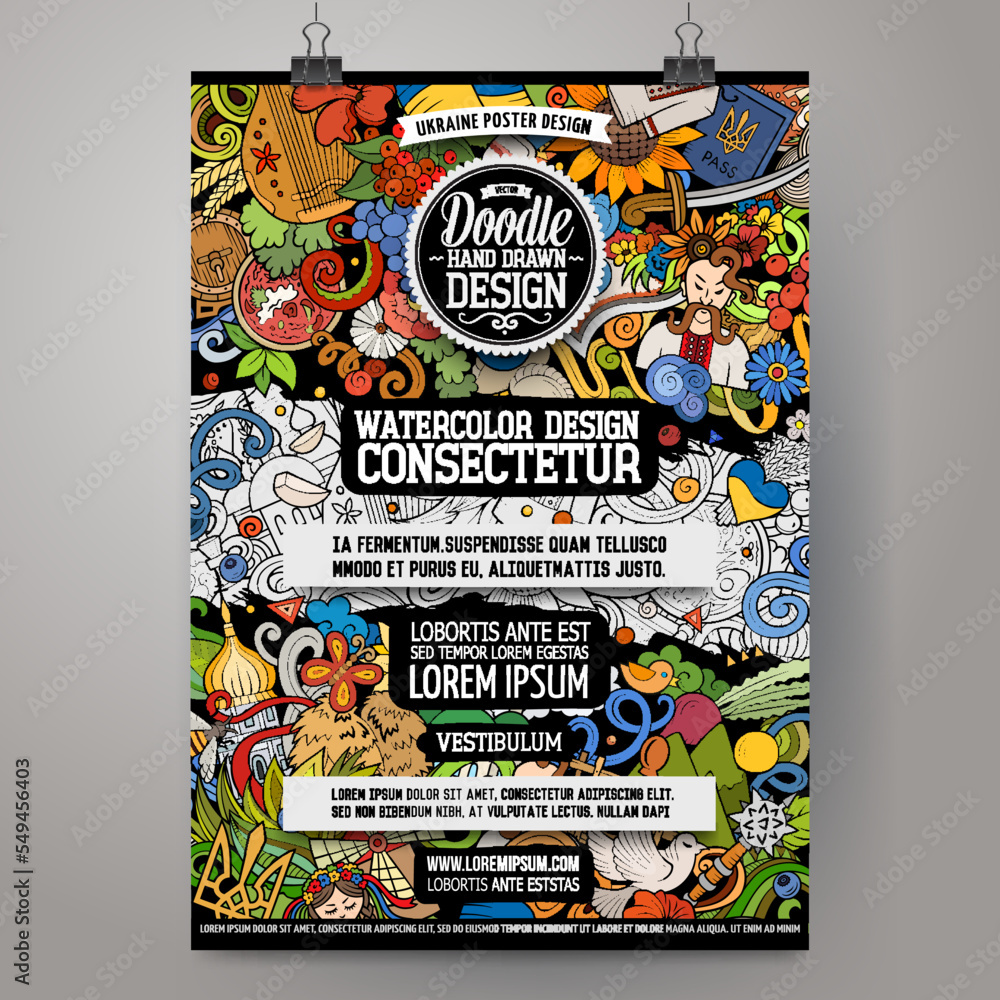 Obraz premium Cartoon vector doodle Ukraine poster