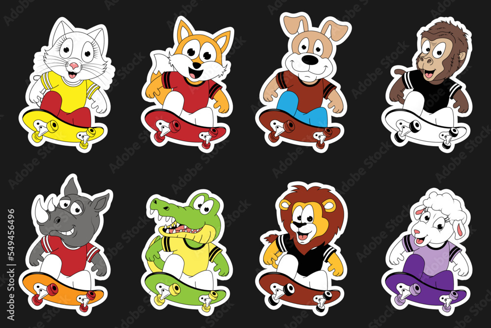Fototapeta premium cute animal cartoon with skateboard