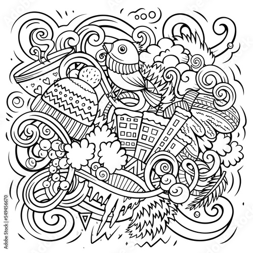 Cartoon vector doodles Winter illustration