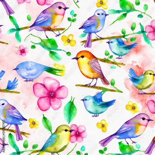 Frühlingsvögel Pattern, made by AI, künstliche Intelligenz © Anja K