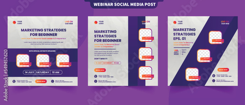 Webinar and digital marketing business for social media post with editable photo template banner