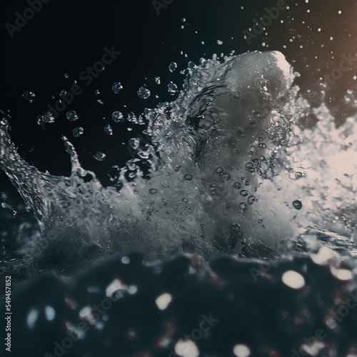 water splash closeup shot with bubbles, drops, foam & splatter 3D illustration