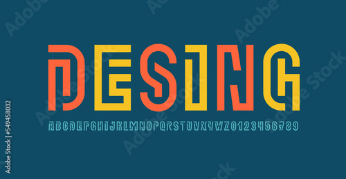 Art font alphabet from thick colored segment line
