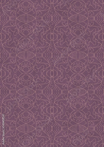 Hand-drawn abstract seamless ornament. Pale pink on a purple background. Paper texture. Digital artwork, A4. (pattern: p02-1e)