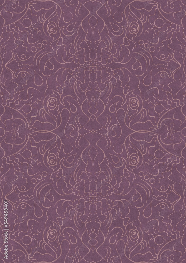 Hand-drawn abstract seamless ornament. Pale pink on a purple background. Paper texture. Digital artwork, A4. (pattern: p07-1d) Hand-drawn abstract seamless ornament. Pale pink on a purple background. Paper texture. Digital artwork, A4. (pattern: p07-1d)