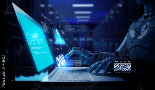 AI artificial intelligence robot metaverse cyberspace digital world computer network revolution of AI automated digital industry M2M technology internet network industry 4.0, 3D humanoid