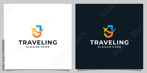Initial letter J logo design template with Air travel graphic design. Travel vector illustration. Plane icon, symbol, creative.